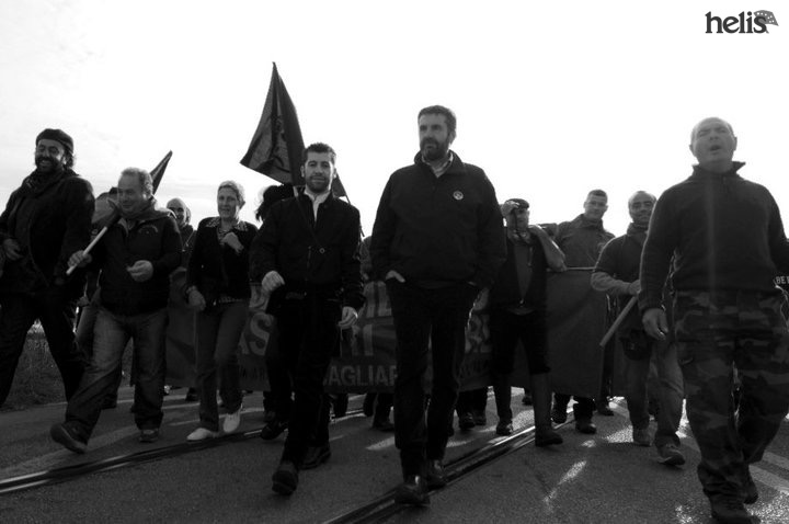 Simone Maulu e Giovanni Masia alla manifestazione del Movimento Pastori Sardi di Porto Torres nel 2010